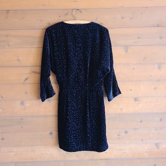 & Other Stories Black Velvet Micro Dot Tie Front Wrap Mini Dress Size 10 Vneck - Picture 3 of 5